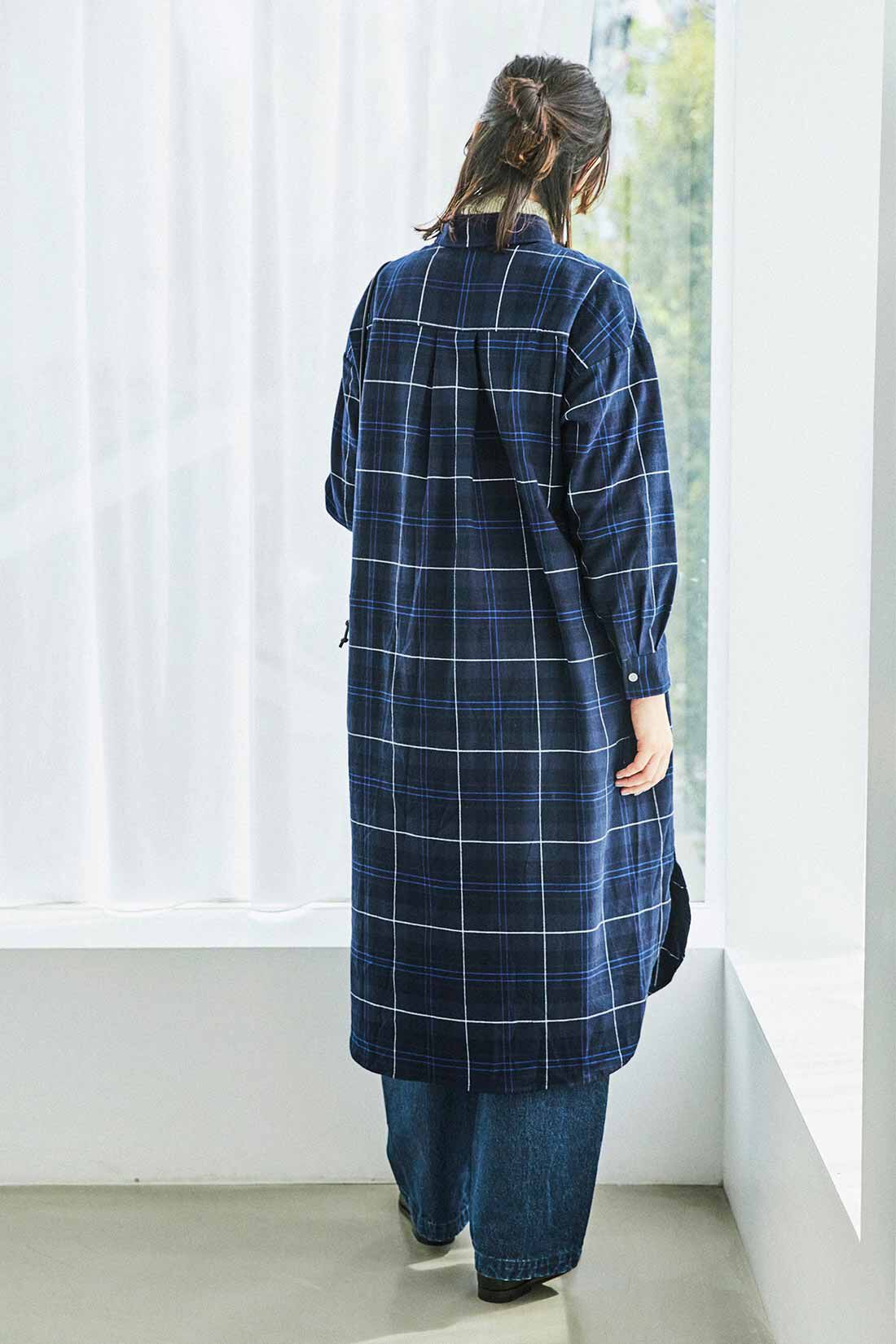 THREE FIFTY STANDARD［スリーフィフティースタンダード］|THREE FIFTY STANDARD ボタンダウンのプルオーバーチェックワンピース〈ネイビー〉