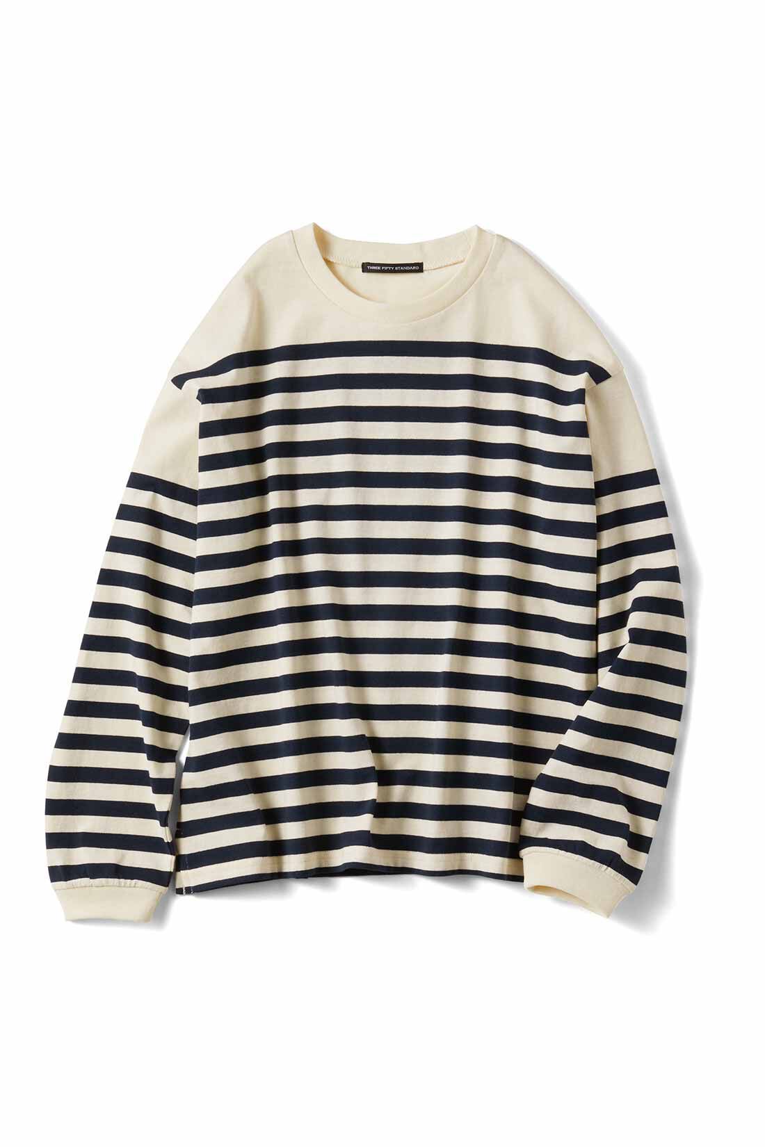 THREE FIFTY STANDARD［スリーフィフティースタンダード］|THREE FIFTY STANDARD クルーネックのパネルボーダーTシャツの会|オフホワイト×ネイビー