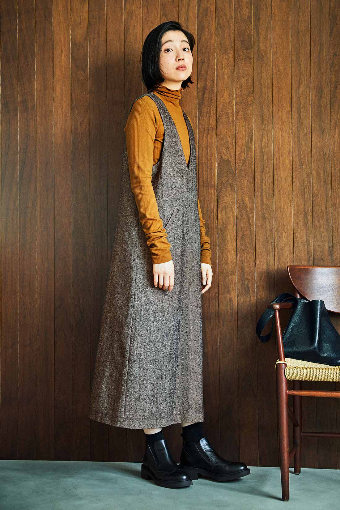 THREE FIFTY STANDARD［スリーフィフティースタンダード］|THREE FIFTY STANDARD ヘリンボーン素材のジャンパースカート〈チャコールブラウン〉