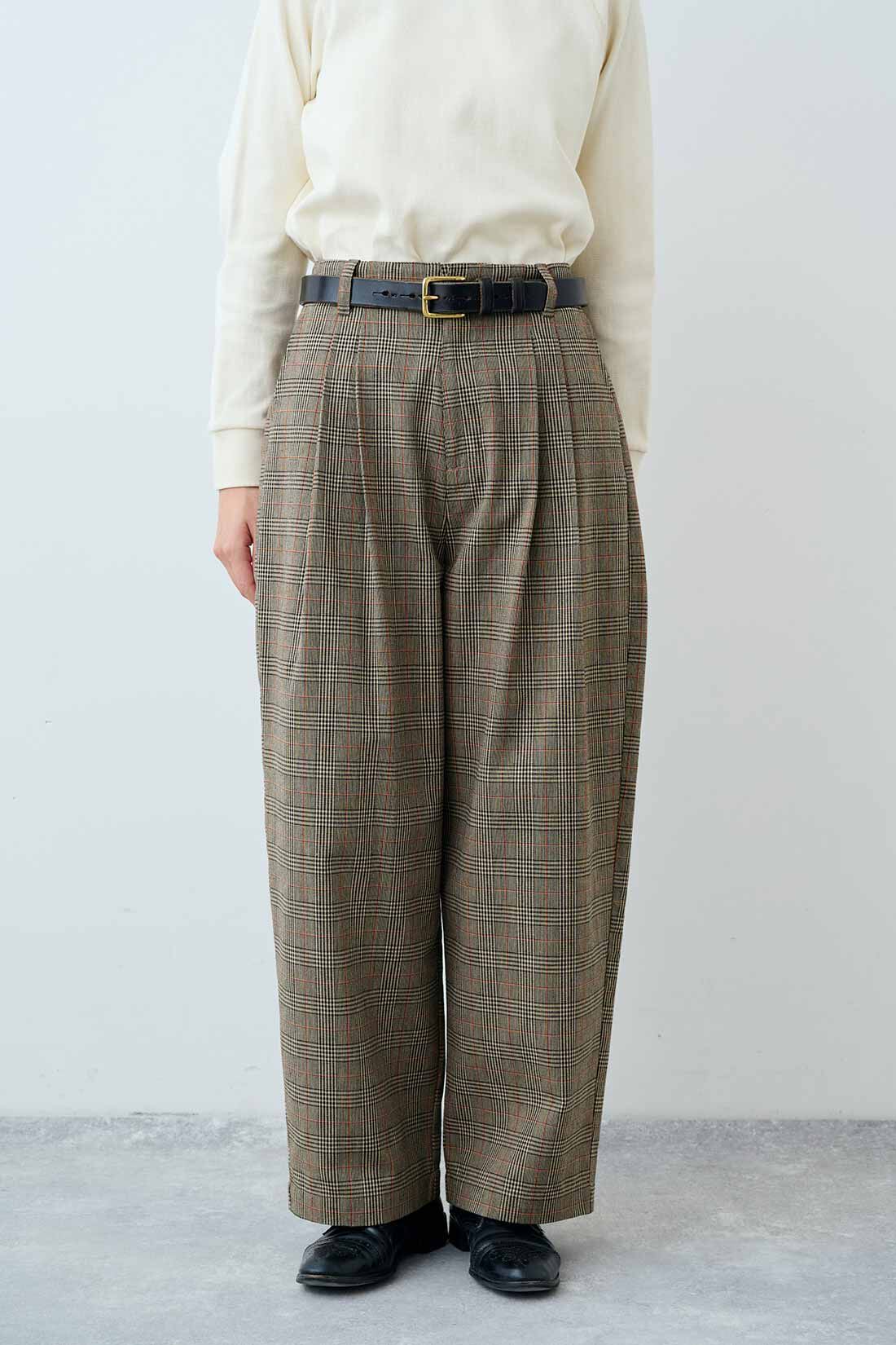 THREE FIFTY STANDARD［スリーフィフティースタンダード］|THREE FIFTY STANDARD　オレンジラインがポイントのグレンチェックパンツ|FRONT