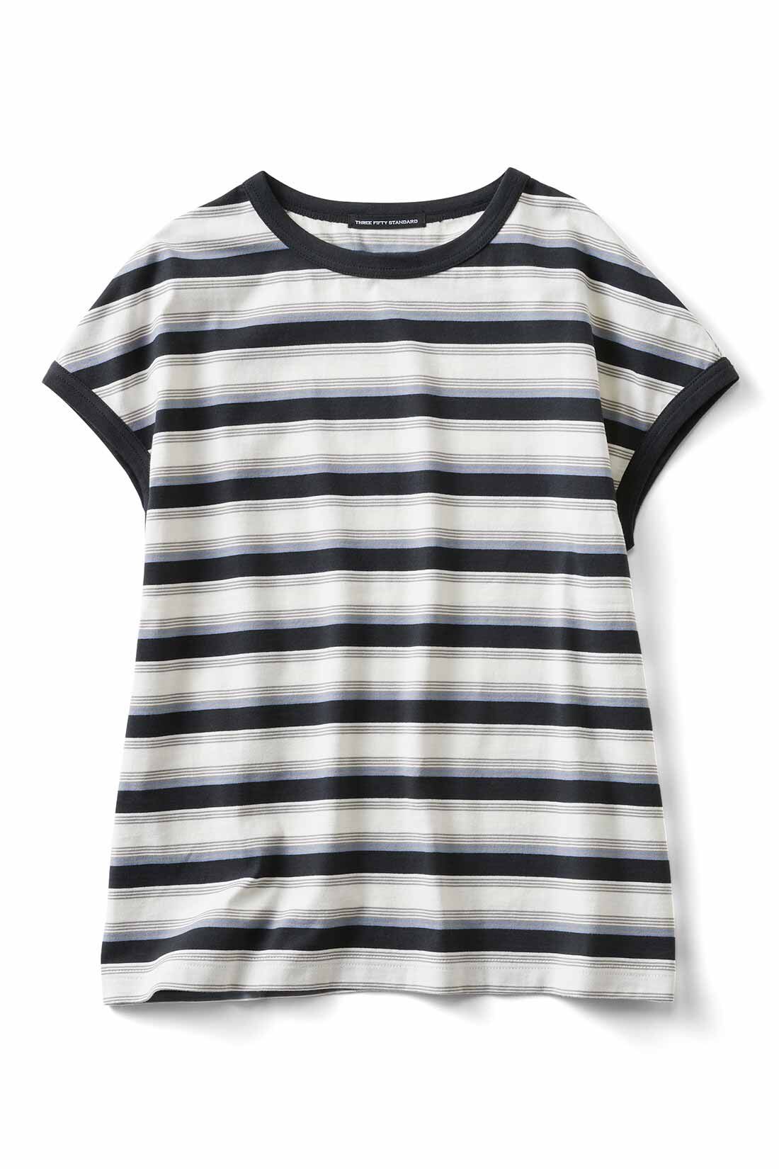 THREE FIFTY STANDARD［スリーフィフティースタンダード］|THREE FIFTY STANDARD シックなマルチボーダーのフレンチスリーブTシャツの会|パープル