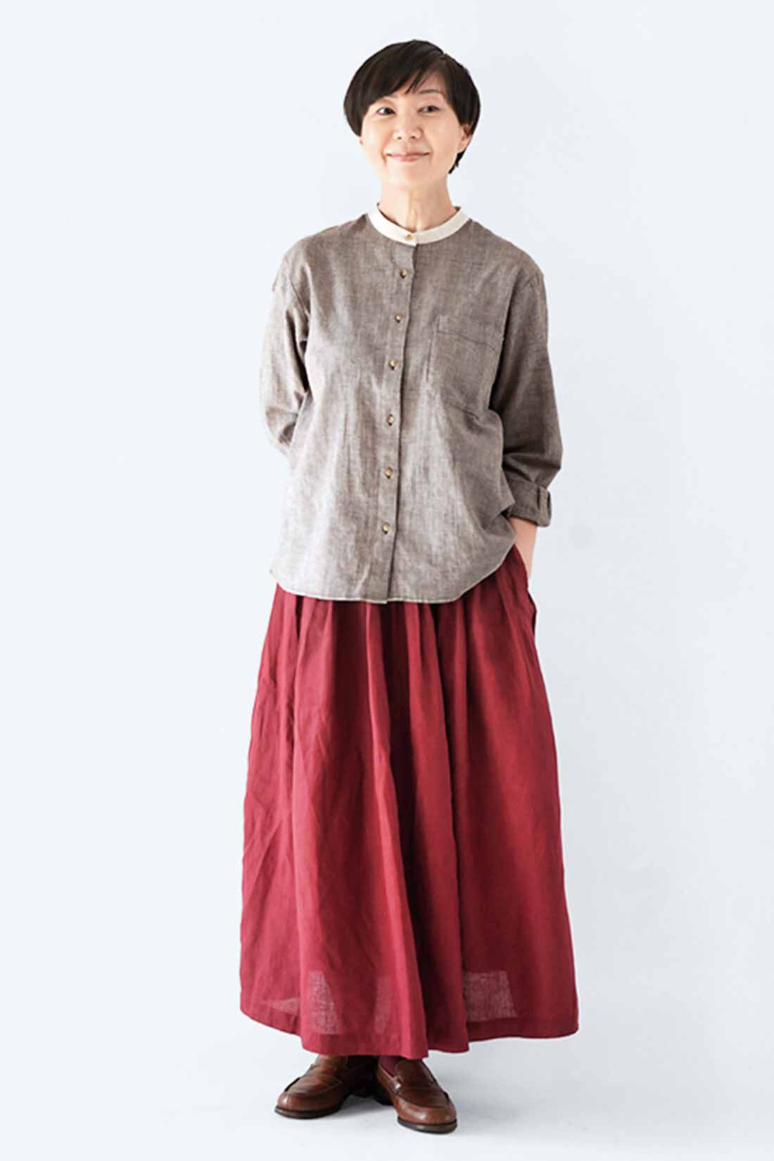 THREE FIFTY STANDARD|THREE FIFTY STANDARD　金子敦子さんと作った 綿麻クレリックシャツ〈ブラウン〉|秋色のロングスカートとも相性◎。
