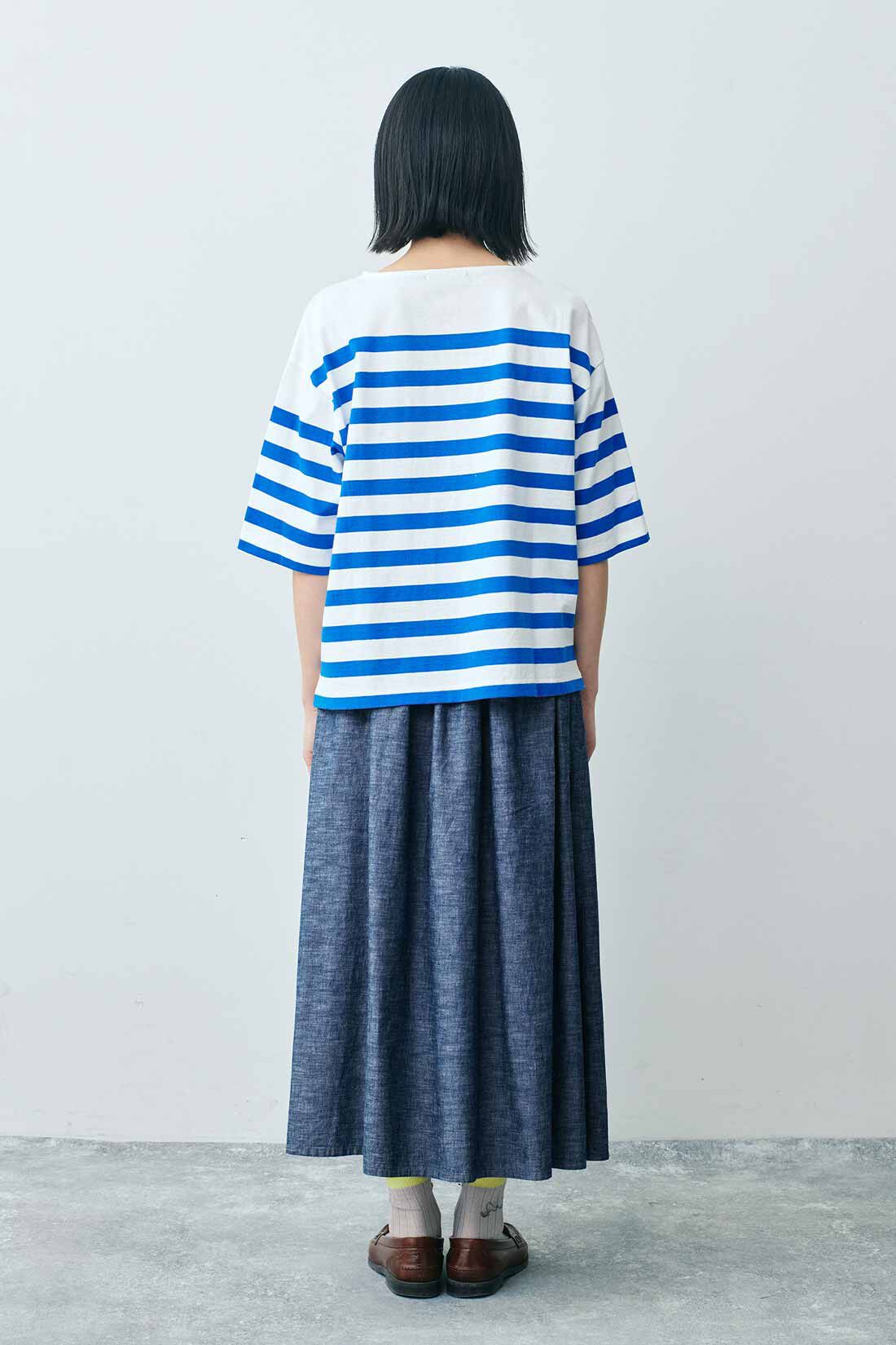 THREE FIFTY STANDARD［スリーフィフティースタンダード］|THREE FIFTY STANDARD パネルボーダーTシャツの会|モデル身長：163cm 着用サイズ：M