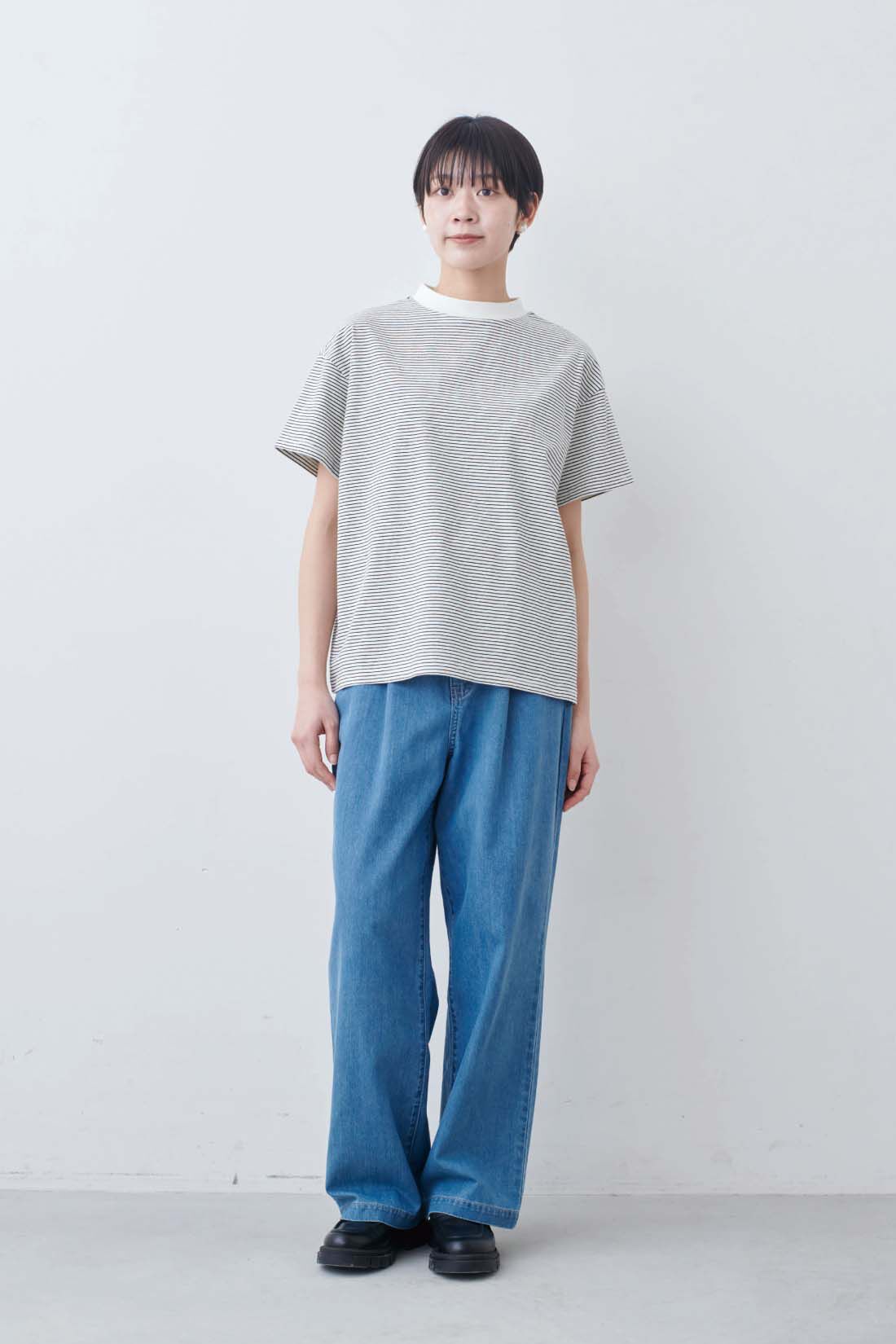 THREE FIFTY STANDARD［スリーフィフティースタンダード］|THREE FIFTY STANDARD　こだわりボーダーTシャツの会|モデル身長：163cm　着用サイズ：M