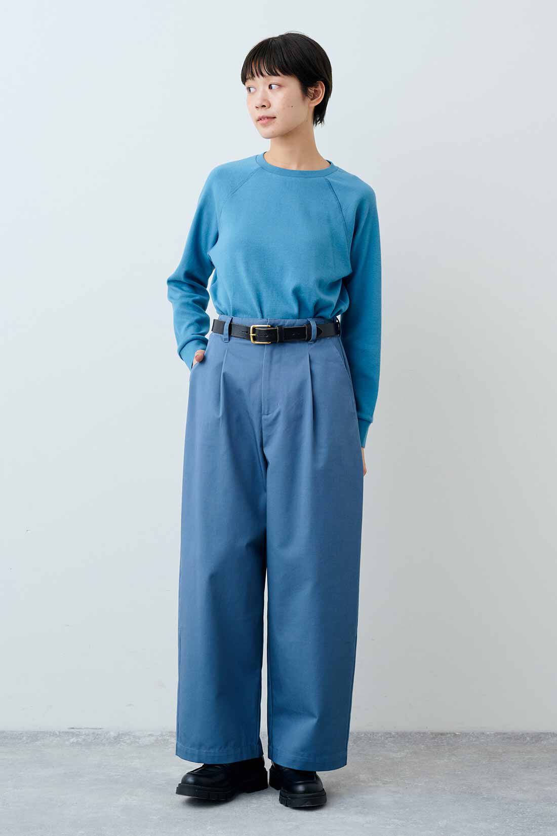 THREE FIFTY STANDARD|THREE FIFTY STANDARD　フライス編みのストレッチラグランスリーブTシャツの会|モデル身長：163cm　着用サイズ：M