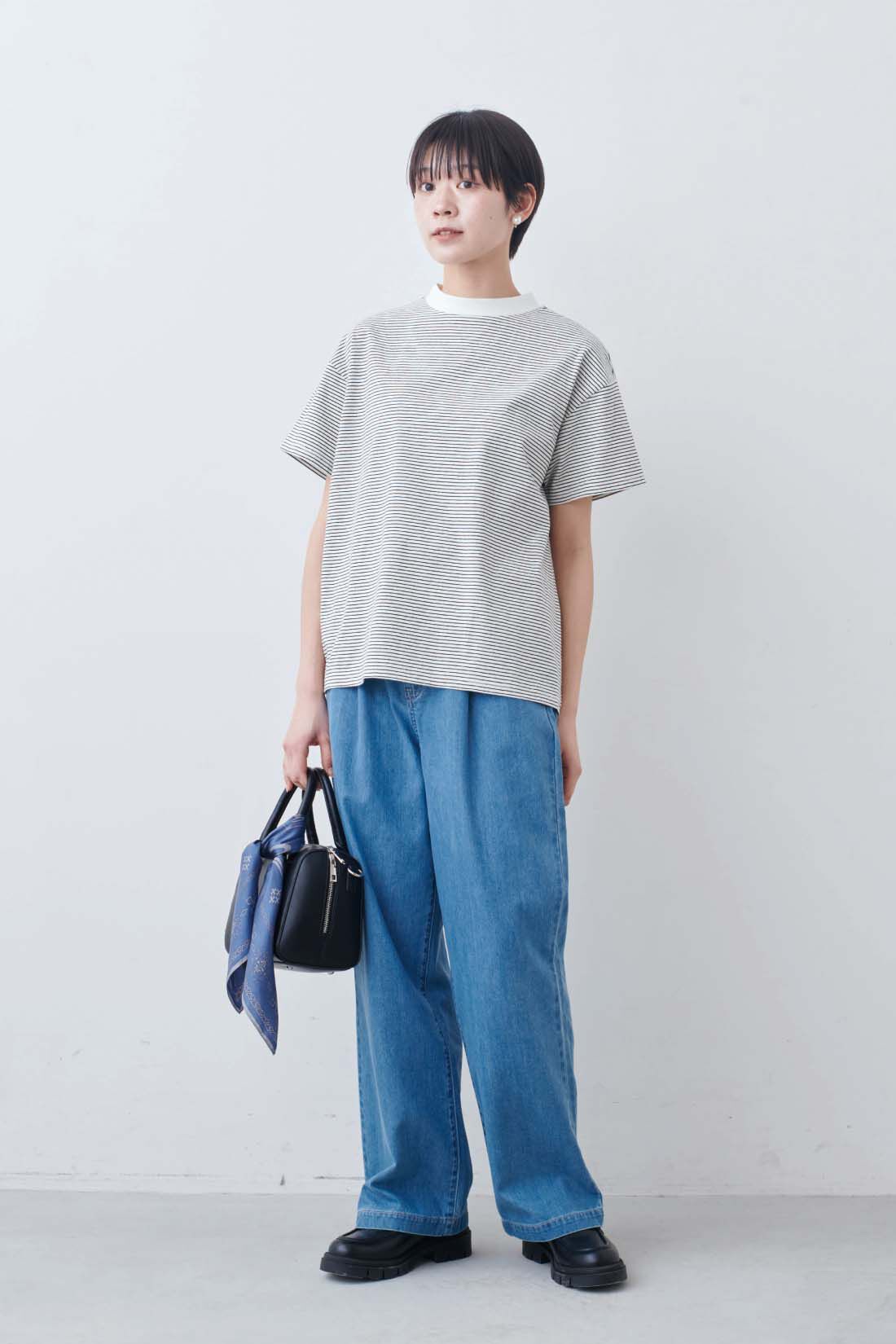 THREE FIFTY STANDARD［スリーフィフティースタンダード］|THREE FIFTY STANDARD　こだわりボーダーTシャツの会|モデル身長：163cm　着用サイズ：M