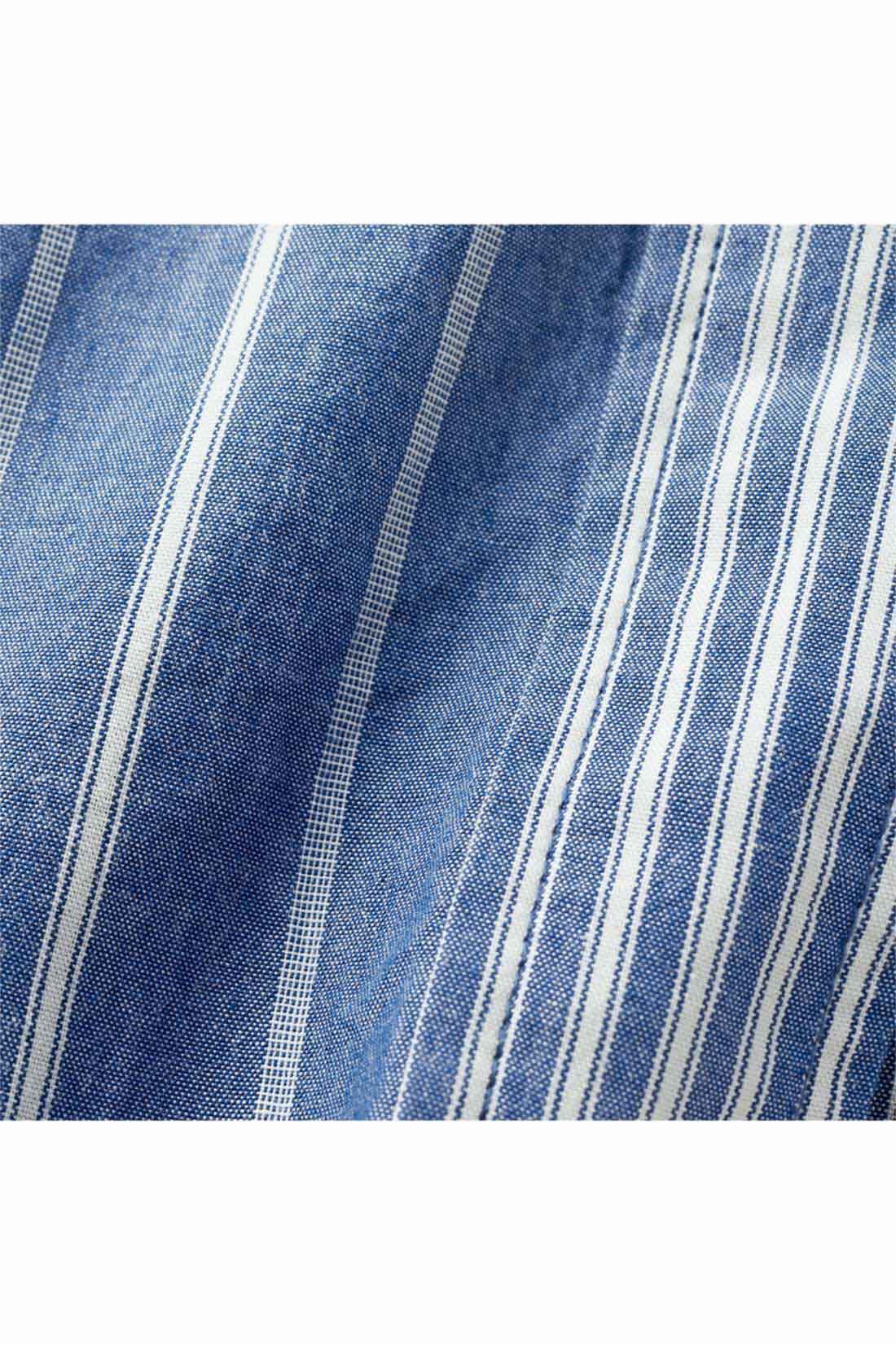 THREE FIFTY STANDARD|THREE FIFTY STANDARD ダブルストライプのシャツ〈ブルー〉|同色でピッチの幅が異なる2種類のストライプ柄。張りのあるコットン生地を使用。