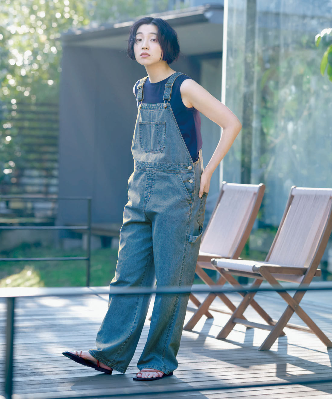 THREE FIFTY STANDARD|THREE FIFTY STANDARD　麻混ライトオンスデニムのオーバーオール