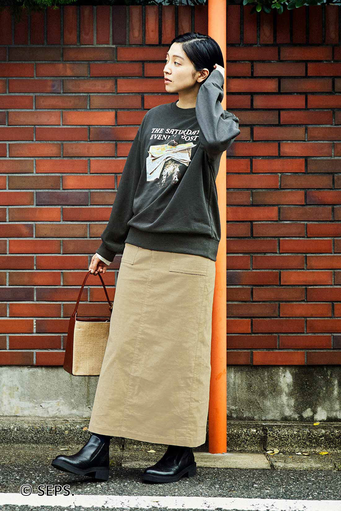 THREE FIFTY STANDARD［スリーフィフティースタンダード］|THREE FIFTY STANDARD Saturday Evening Post ヴィンテージライクプリントトレーナー〈チャコールグレー〉