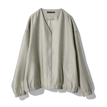 THREE FIFTY STANDARD | シアー ノーカラー ジップアップ ブルゾン 〈グレイッシュグリーン〉