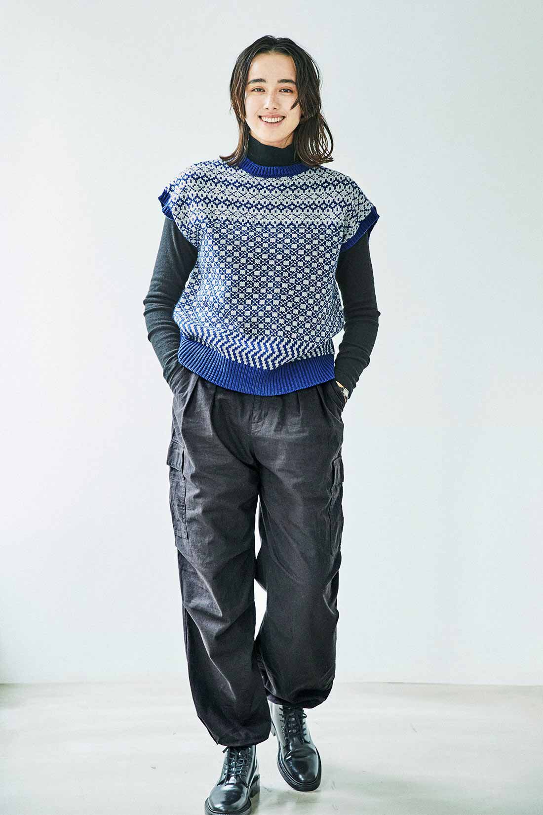 THREE FIFTY STANDARD|ミックス柄ニットベストＴＦＳとあったか両面起毛タートルＴＦＳのコーディネート