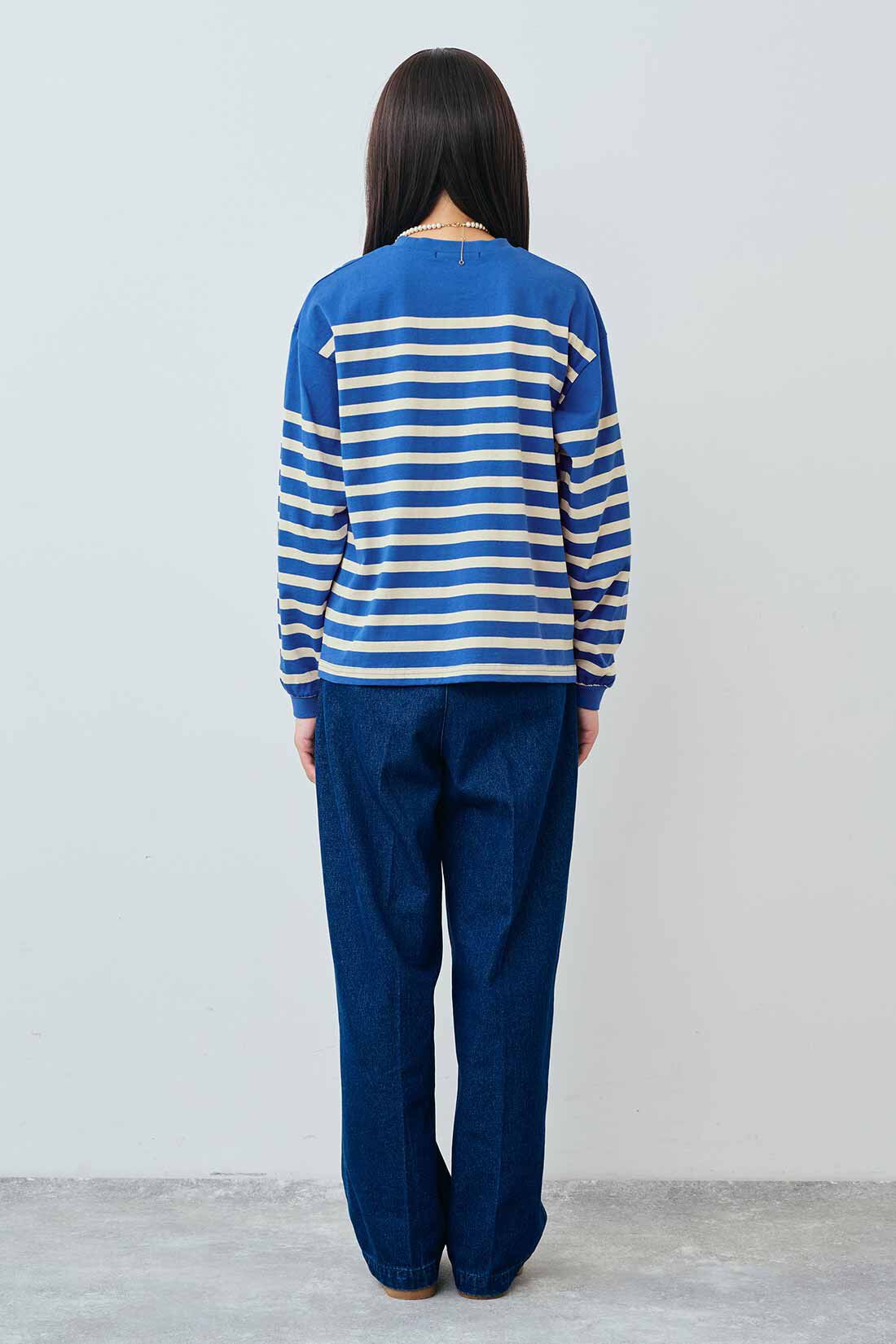 THREE FIFTY STANDARD［スリーフィフティースタンダード］|THREE FIFTY STANDARD クルーネックのパネルボーダーTシャツの会|モデル身長：163cm　着用サイズ：M