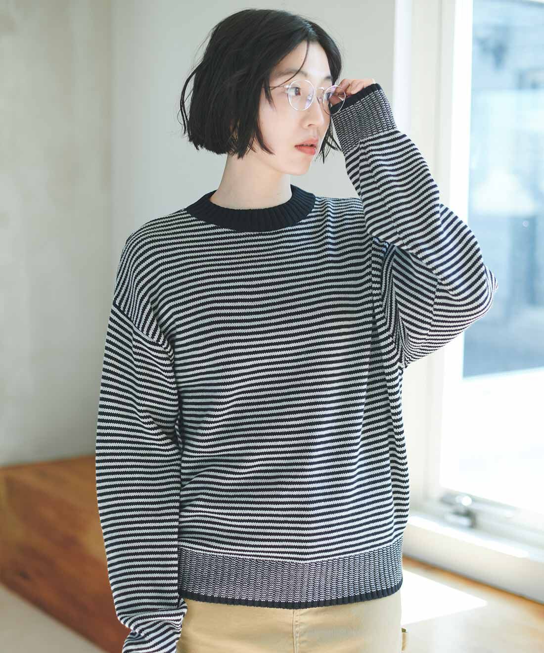 THREE FIFTY STANDARD［スリーフィフティースタンダード］|ミジンボーダーニットＢＫ×ＧＹ　ＴＦＳのコーディネート