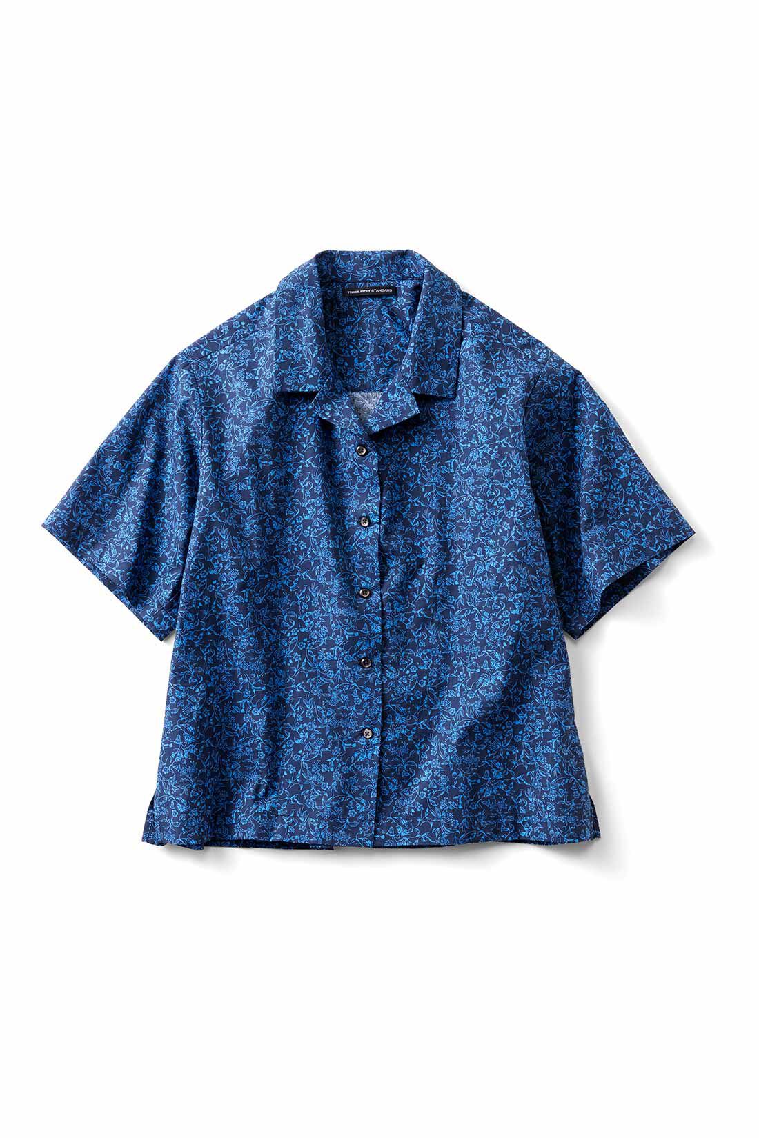 THREE FIFTY STANDARD［スリーフィフティースタンダード］|THREE FIFTY STANDARD シックな花柄の開衿シャツ〈ネイビー〉