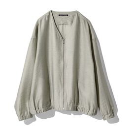 THREE FIFTY STANDARD | シアー ノーカラー ジップアップ ブルゾン 〈グレイッシュグリーン〉