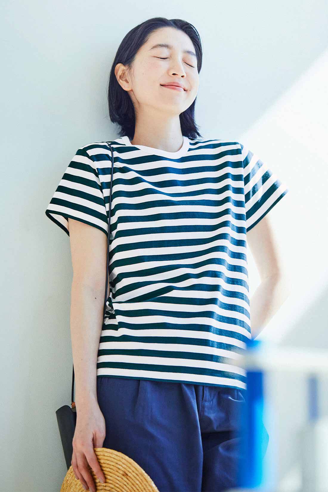 THREE FIFTY STANDARD［スリーフィフティースタンダード］|THREE FIFTY STANDARD すっきりシルエットのボーダーTシャツ〈ネイビー×ホワイト〉