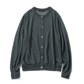 THREE FIFTY STANDARD | 日本製 シアー クルーネック カーディガン 〈ダークグレー〉