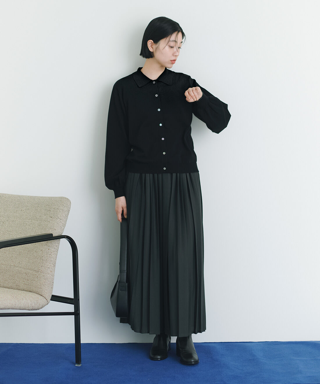 THREE FIFTY STANDARD［スリーフィフティースタンダード］|ポロカラーカーディガンＢＫ　ＴＦＳのコーディネート