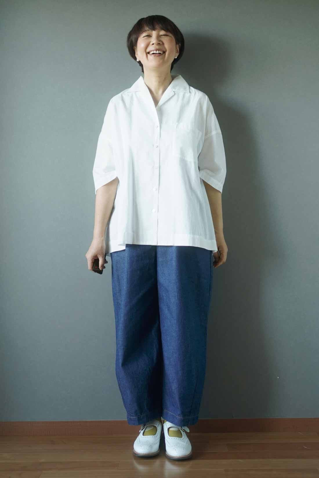 THREE FIFTY STANDARD|THREE FIFTY STANDARD 金子敦子さんと作った ひじが隠れる大人の白い開衿シャツ