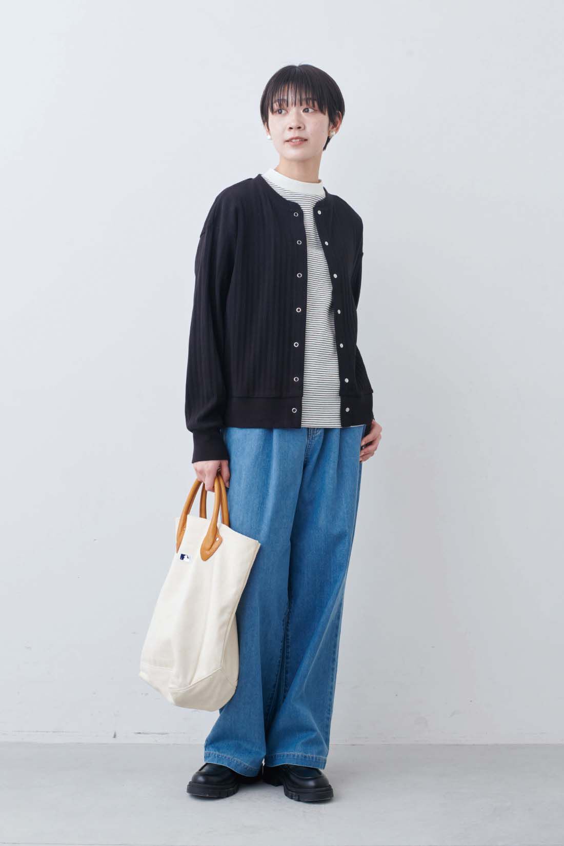 THREE FIFTY STANDARD［スリーフィフティースタンダード］|THREE FIFTY STANDARD　こだわりボーダーTシャツの会|モデル身長：163cm　着用サイズ：M