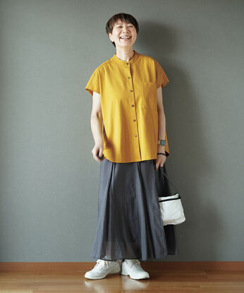 THREE FIFTY STANDARD［スリーフィフティースタンダード］ | 金子敦子さんコラボ 接触冷感 吸汗速乾 機能 カットソーシャツ 〈マスタード〉