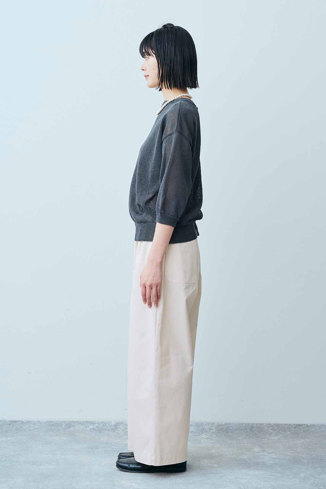 THREE FIFTY STANDARD［スリーフィフティースタンダード］|THREE FIFTY STANDARD タックチノワイドパンツ〈アイボリー〉|モデル身長：163cm　着用サイズ：M
