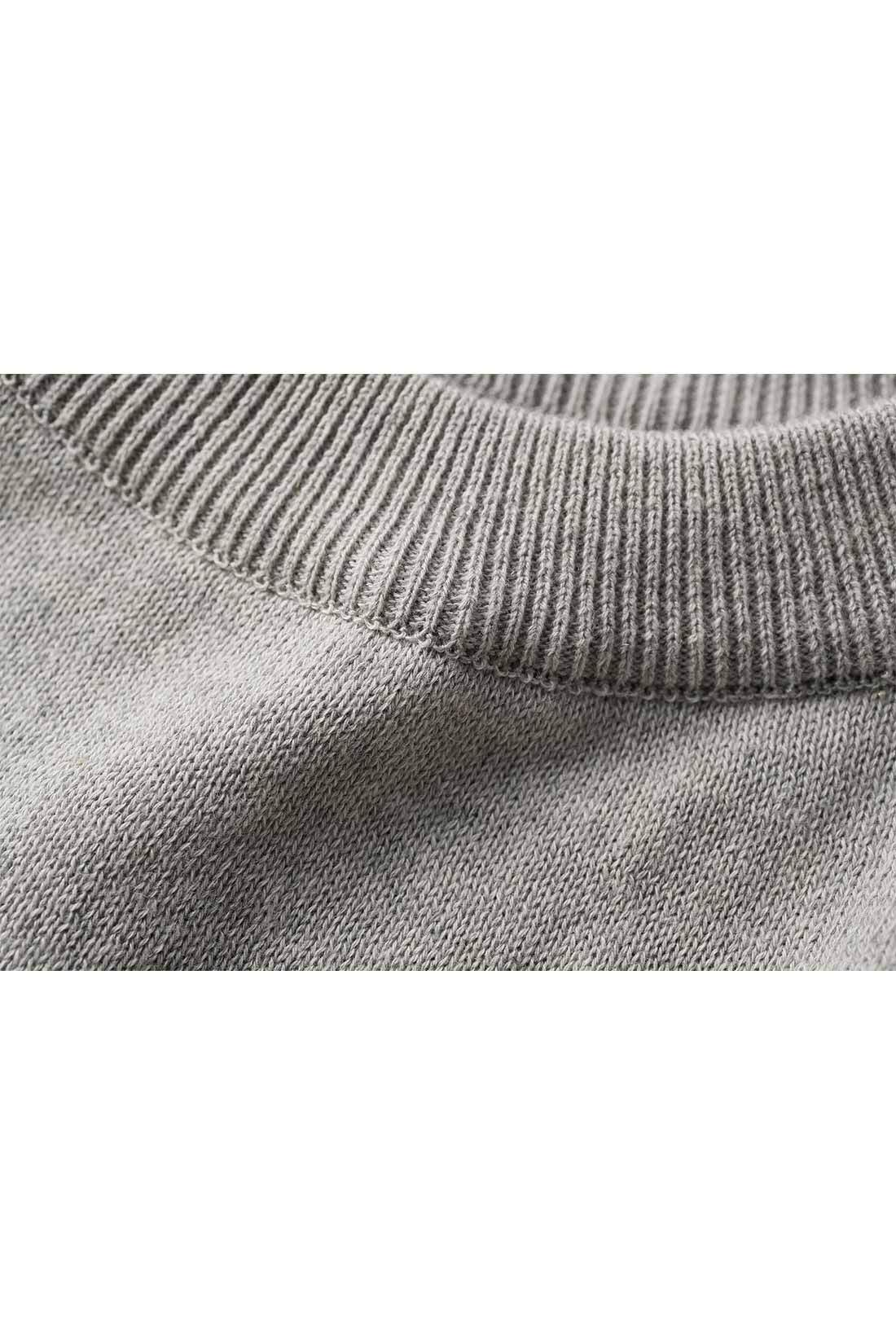 THREE FIFTY STANDARD［スリーフィフティースタンダード］|THREE FIFTY STANDARD ボリューム袖の綿麻ニットトップス〈杢（もく）グレー〉|生地には、抗菌・防臭効果のあるロンフレッシュ（R）加工をプラス。
