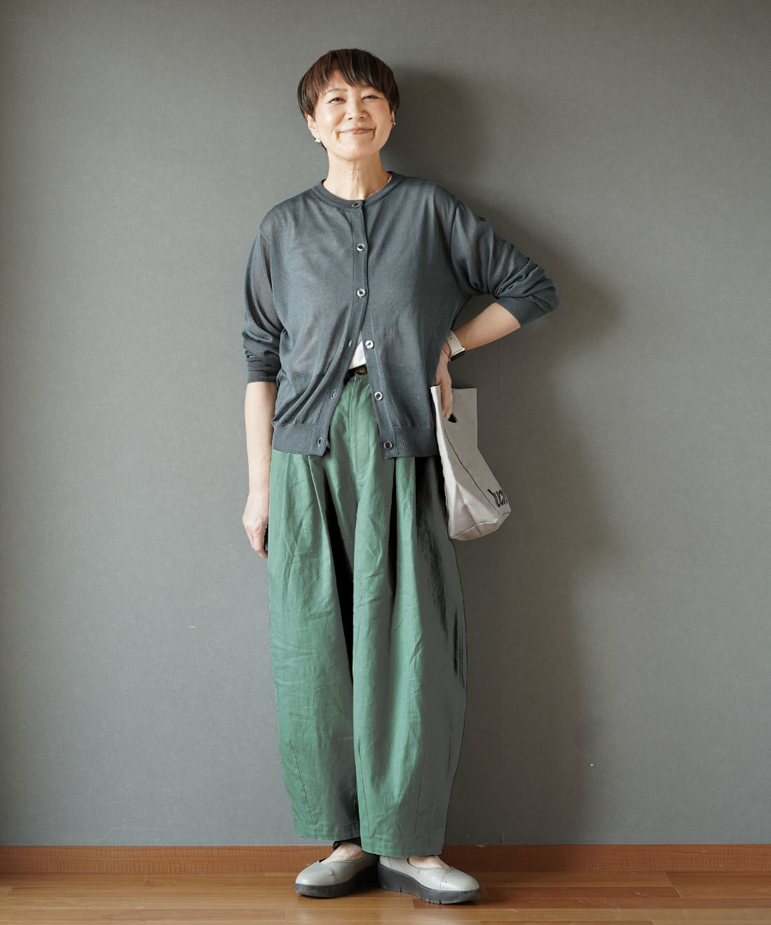 THREE FIFTY STANDARD|THREE FIFTY STANDARD　金子敦子さんと作ったグラスグリーンの麻混わくわくズボン