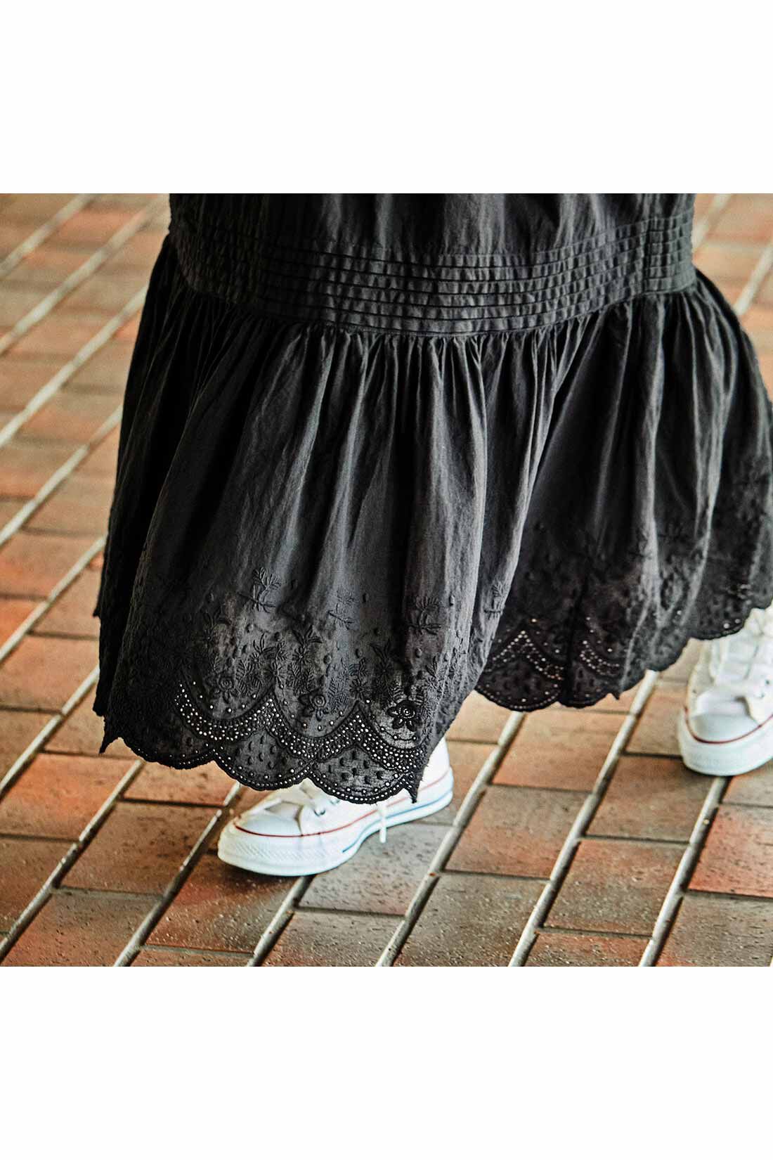 THREE FIFTY STANDARD［スリーフィフティースタンダード］|THREE FIFTY STANDARD コットンレースのスカート〈ブラック〉