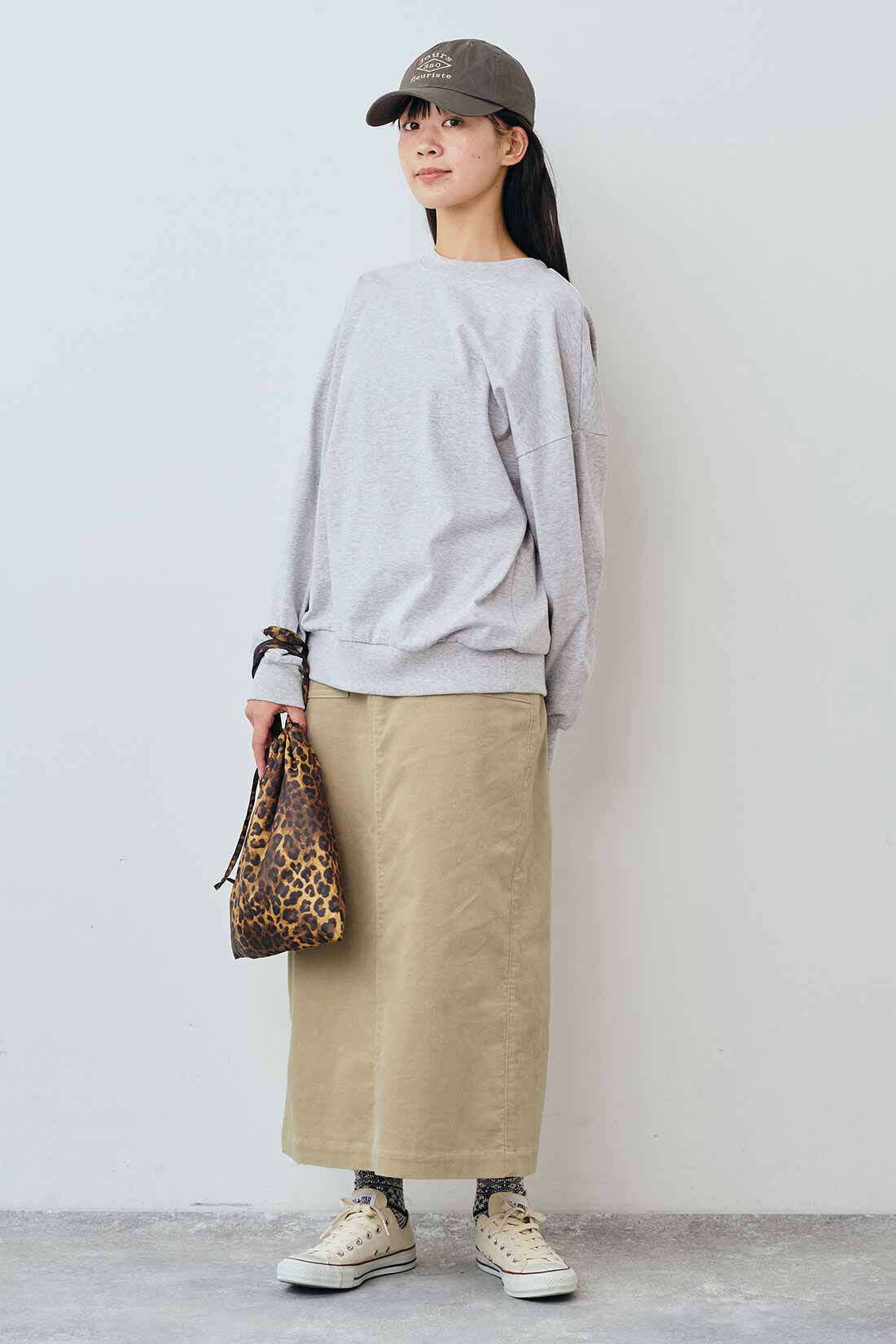 THREE FIFTY STANDARD［スリーフィフティースタンダード］|THREE FIFTY STANDARD トレーナーみたいなTシャツ〈杢グレー〉|モデル身長：163cm　着用サイズ：M
