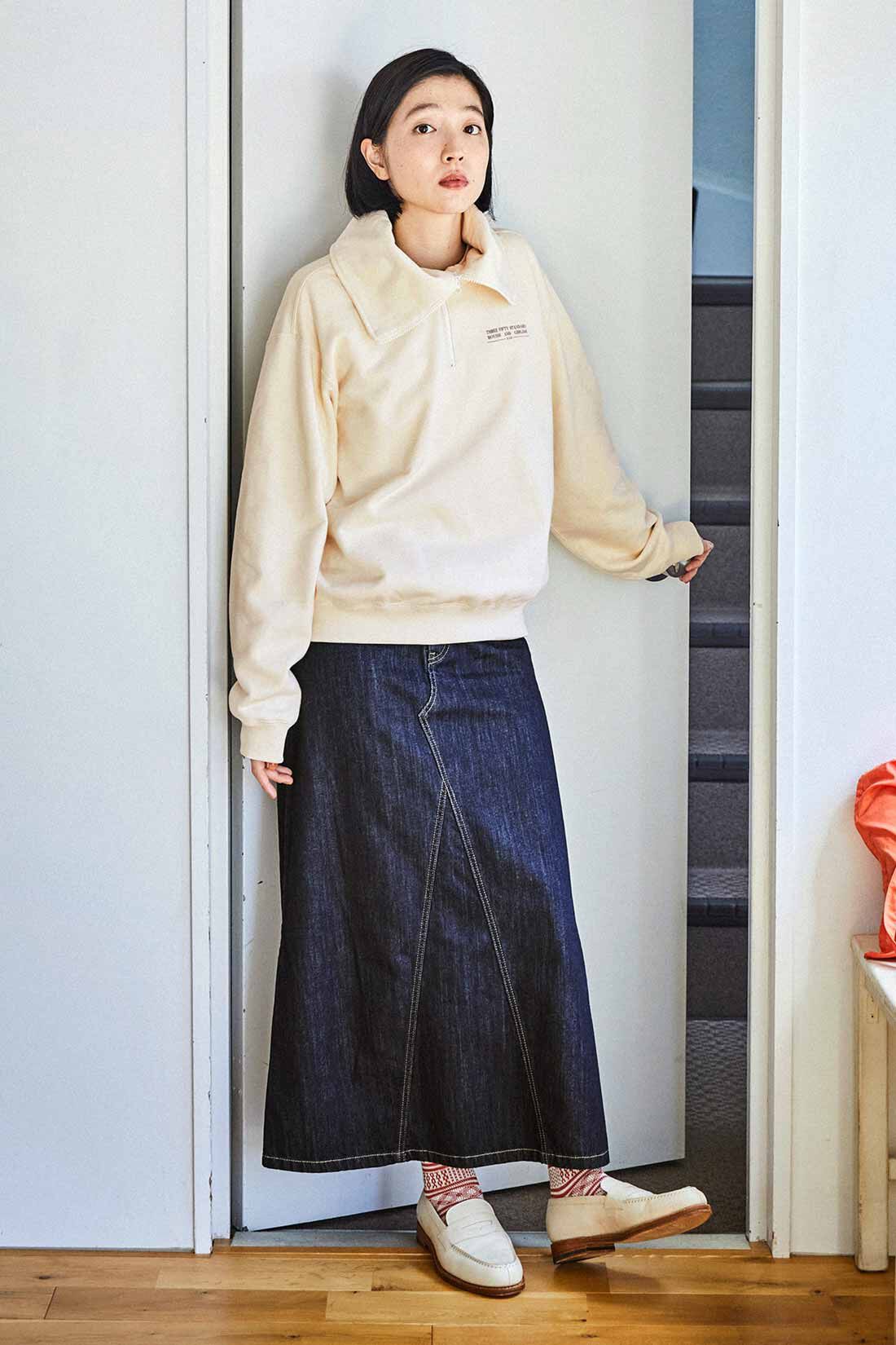 THREE FIFTY STANDARD［スリーフィフティースタンダード］|デニムのAラインスカートのコーディネート