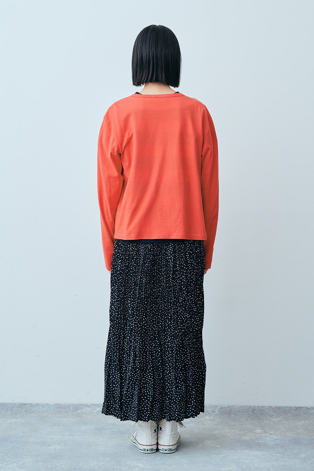 THREE FIFTY STANDARD|コットン素材 クルーネックカーディガンとすっきりシルエット ボーダーＴシャツのコーディネート|モデル身長：163cm 着用サイズ：M