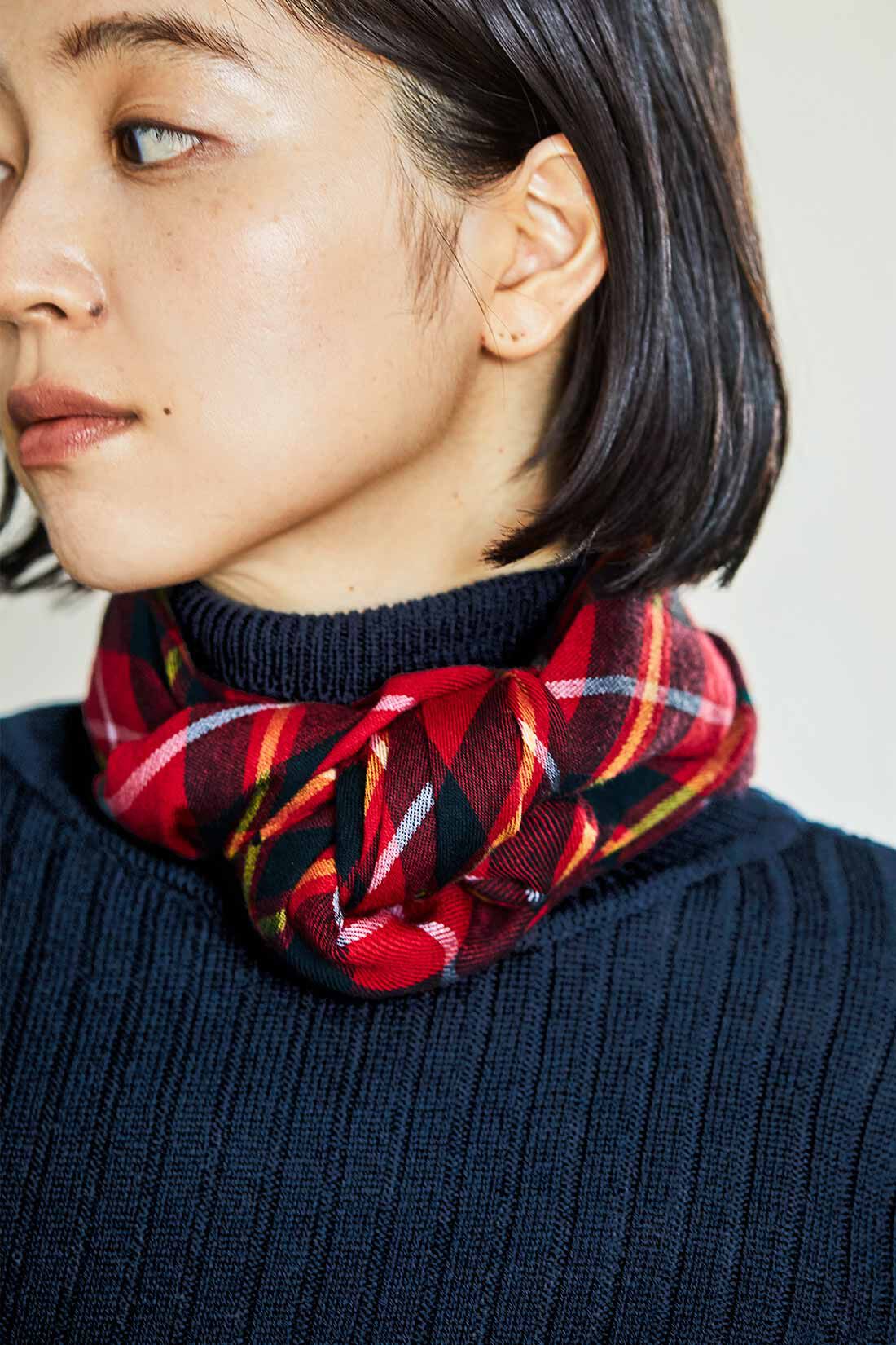 THREE FIFTY STANDARD|THREE FIFTY STANDARD やわらかウールで作った トラッドなチェックスカーフ〈レッド〉