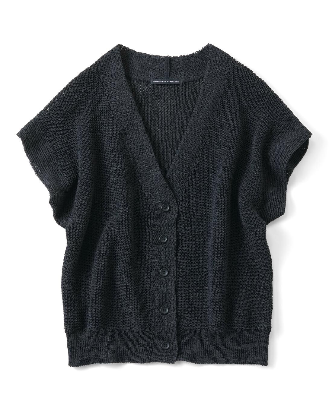 THREE FIFTY STANDARD|THREE FIFTY STANDARD　日本製の和紙混ニットベストカーディガン〈ブラック〉