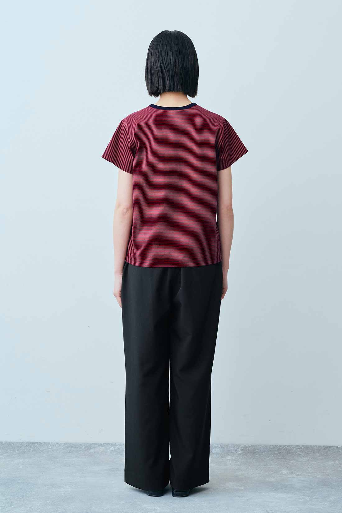 THREE FIFTY STANDARD［スリーフィフティースタンダード］|すっきりシルエット ボーダーＴシャツのコーディネート|モデル身長：163cm 着用サイズ：M