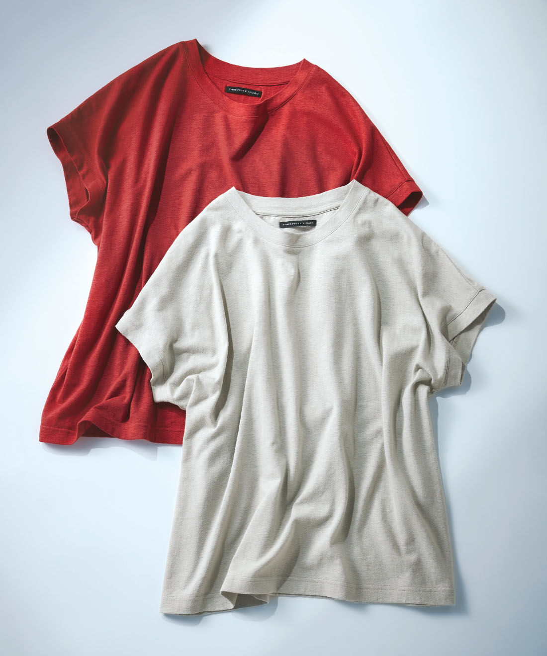 THREE FIFTY STANDARD［スリーフィフティースタンダード］|THREE FIFTY STANDARD　麻混天じくのフレンチスリーブTシャツ〈ライトグレー〉