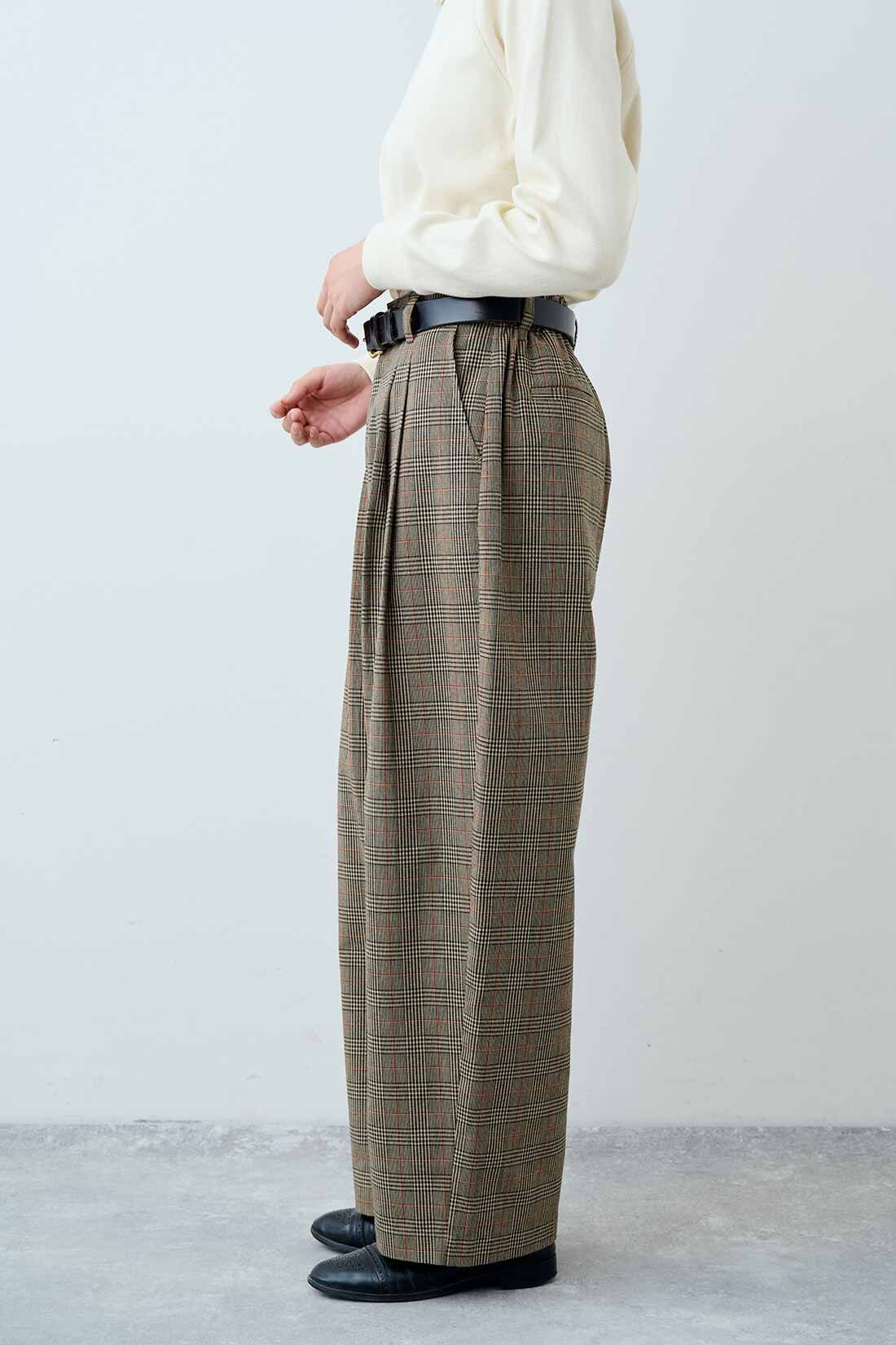 THREE FIFTY STANDARD［スリーフィフティースタンダード］|THREE FIFTY STANDARD　オレンジラインがポイントのグレンチェックパンツ|SIDE
