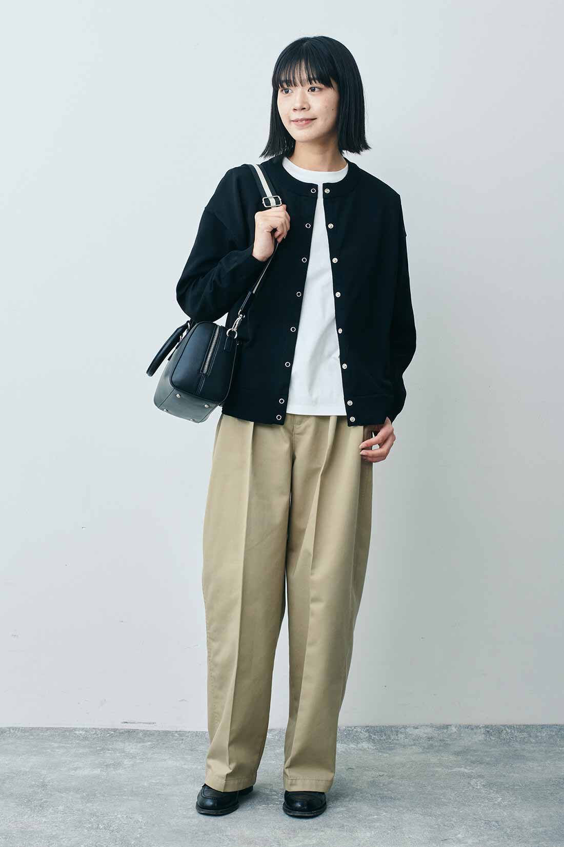 THREE FIFTY STANDARD|シルケット加工Ｔシャツ　ＴＦＳのコーディネート|モデル身長：163cm 着用サイズ：M