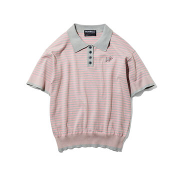 THREE FIFTY STANDARD | バルモラルと作ったニットポロ〈グレー&times;ピンク〉