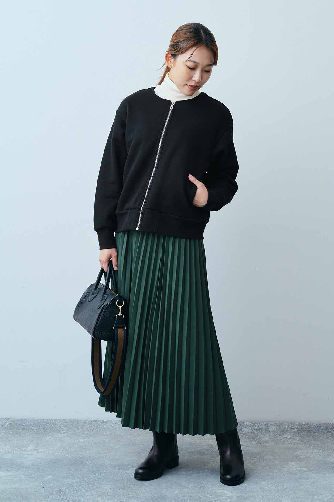 THREE FIFTY STANDARD 裏起毛のジップカーディガン〈ブラック