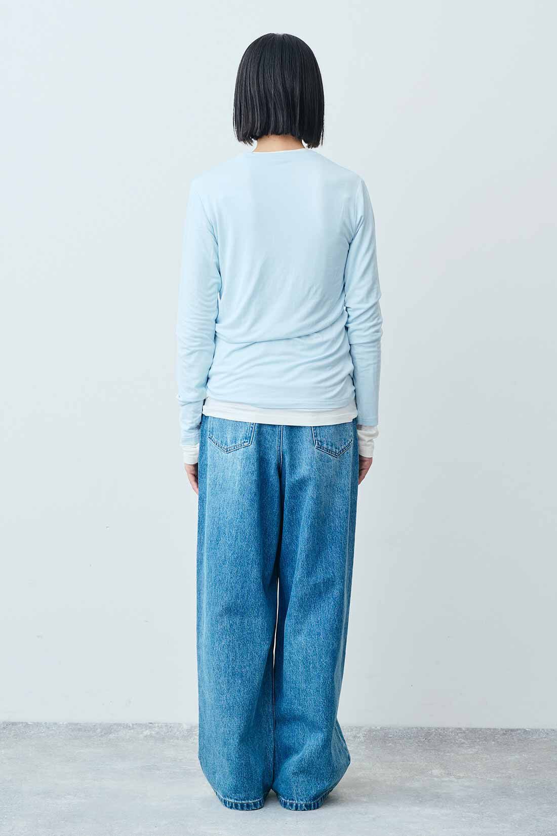 THREE FIFTY STANDARD［スリーフィフティースタンダード］|THREE FIFTY STANDARD シアーなクルーネックのロングスリーブTシャツの会|モデル身長：163cm 着用サイズ：M