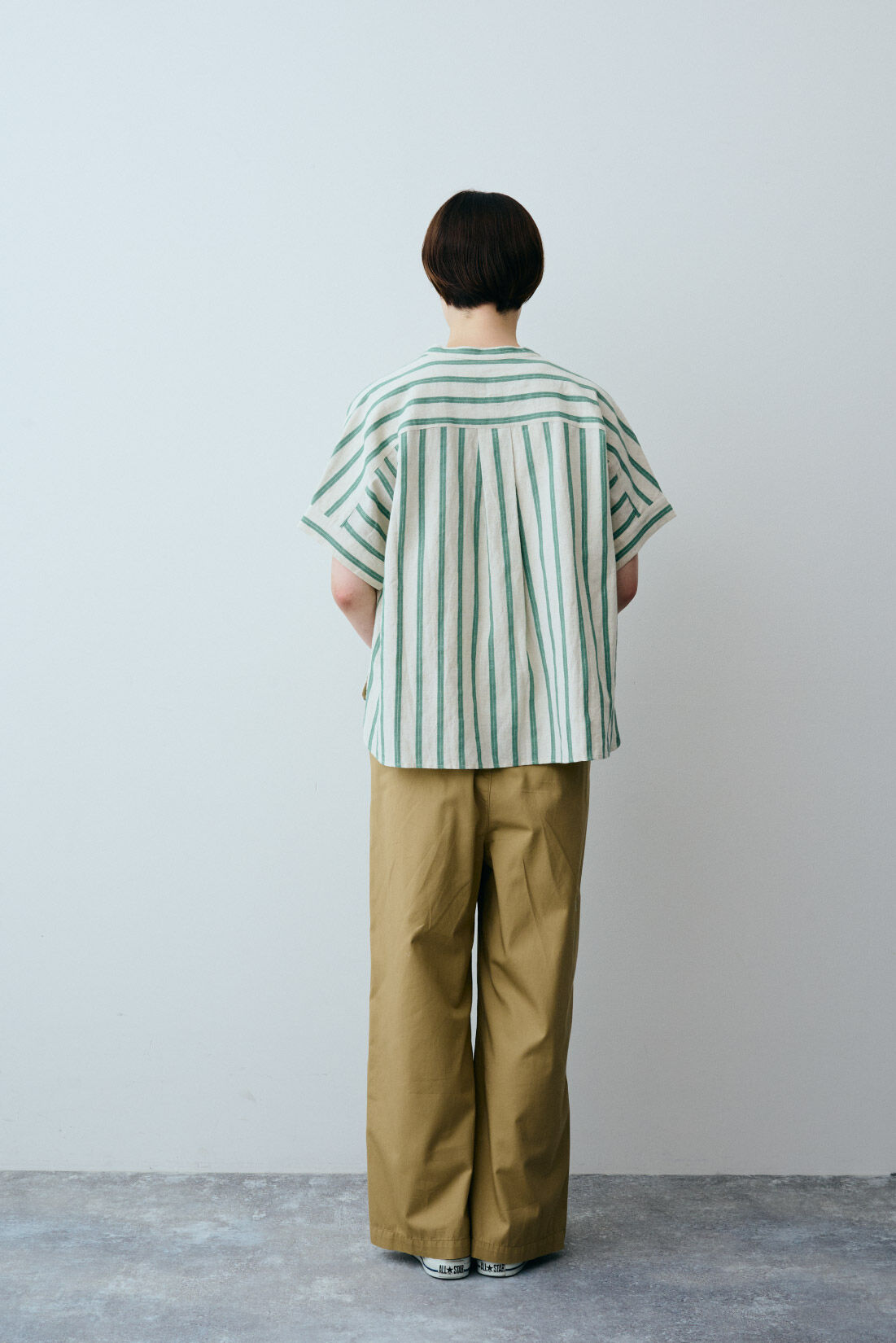 THREE FIFTY STANDARD|コットンリネンストライプシャツＧＲ　ＴＦＳとノースリーブトップスＴＦＳのコーディネート
