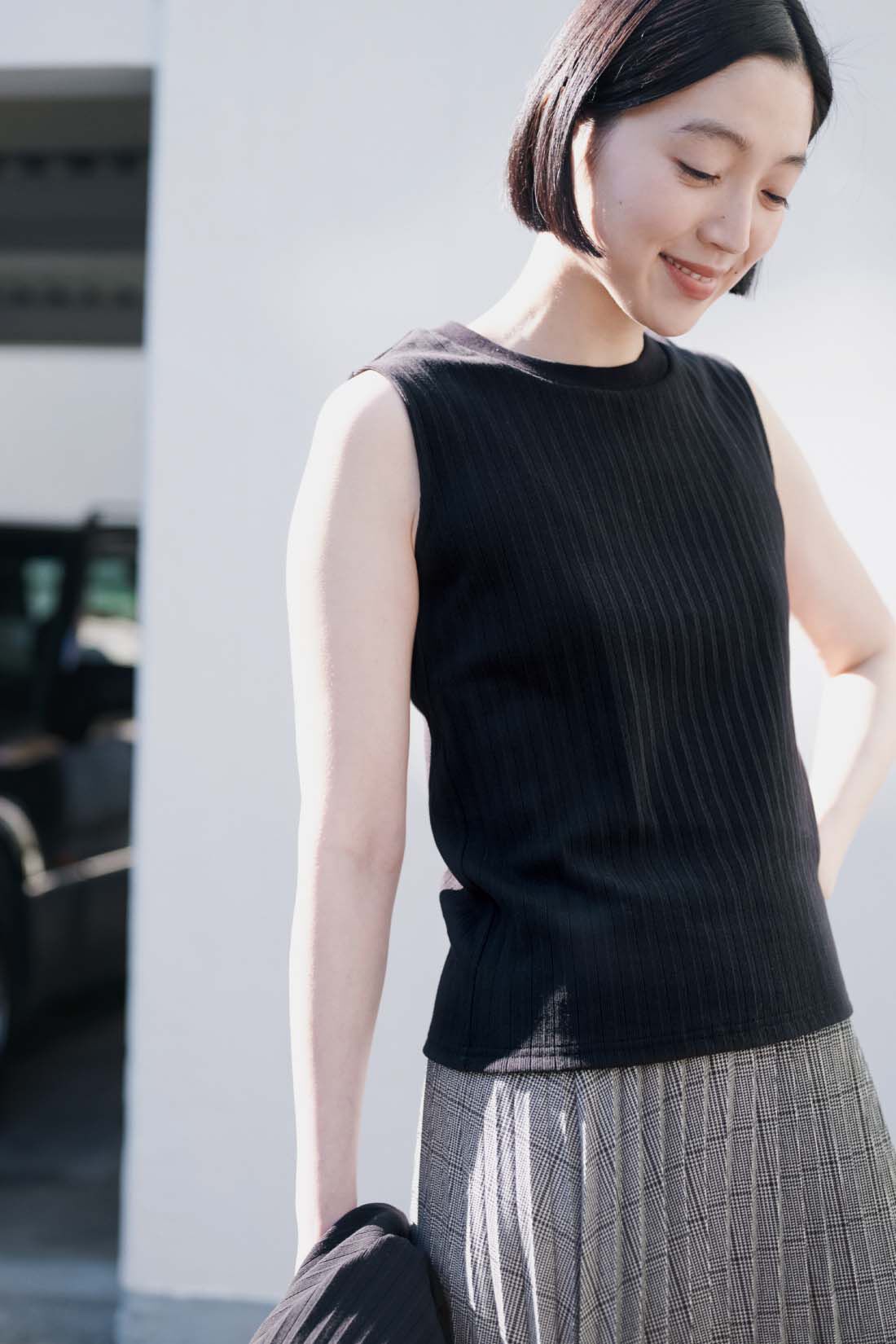 THREE FIFTY STANDARD［スリーフィフティースタンダード］|THREE FIFTY STANDARD　針抜きテレコのカットソーアンサンブル〈ブラック〉