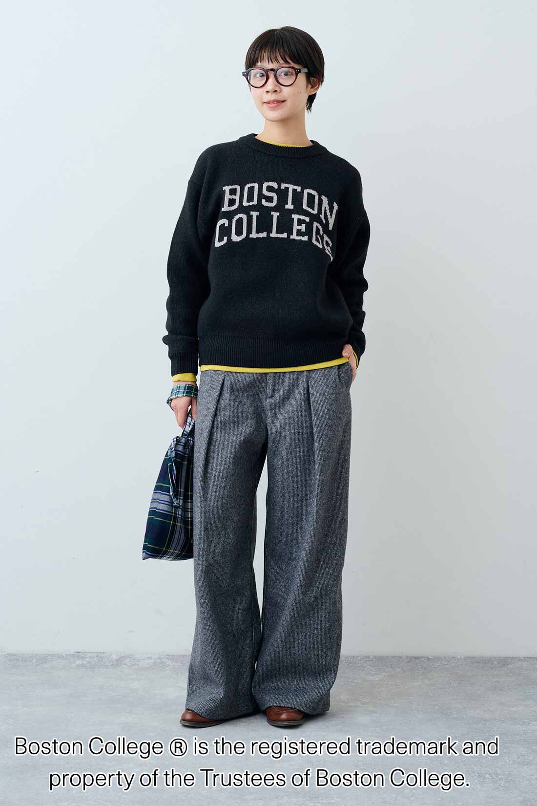 THREE FIFTY STANDARD|フライス編みのストレッチラグランスリーブTシャツの会と小谷 実由さんと作った チェック柄のワイドパンツ〈グレー〉のコーディネート|モデル身長：163cm 着用サイズ：M