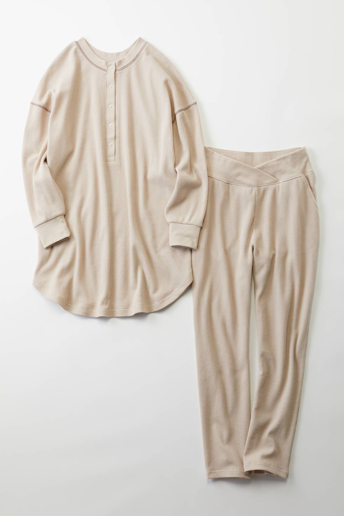 FELISSIMO Mama|Moredde　ワッフル素材のルームウェアセット〈ベージュ〉