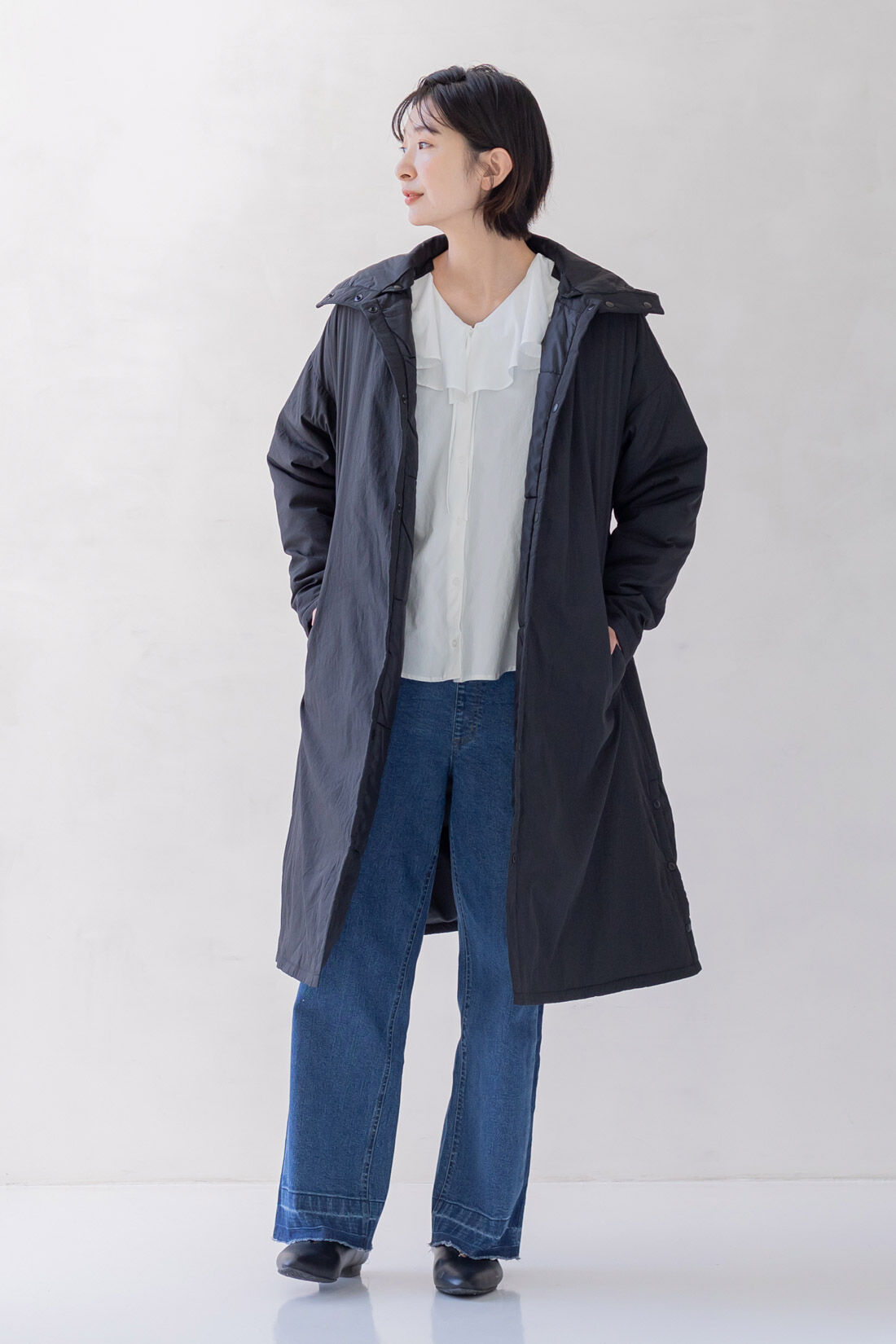 FELISSIMO Mama|Moredde　マタニティ・産後使える　ウエストクロス仕様の伸びやかワイドデニムパンツ＜ダークブルー＞