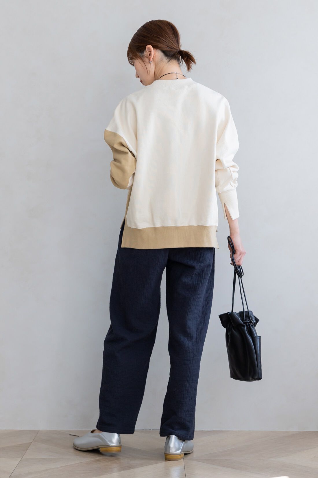 FELISSIMO Mama|Moredde　綿100％楊柳ダブルガーゼ素材が気持ちいい　産前産後楽しめるワイドパンツ〈ブラック〉
