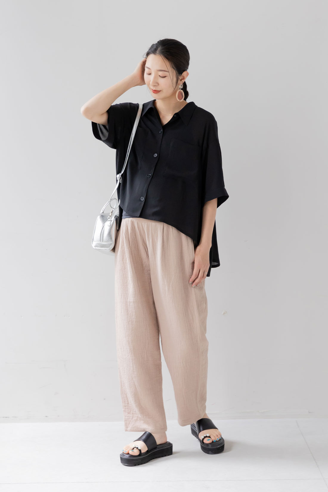 FELISSIMO Mama|Moredde　綿100％楊柳ダブルガーゼ素材が気持ちいい　産前産後楽しめるワイドパンツ〈モカベージュ〉