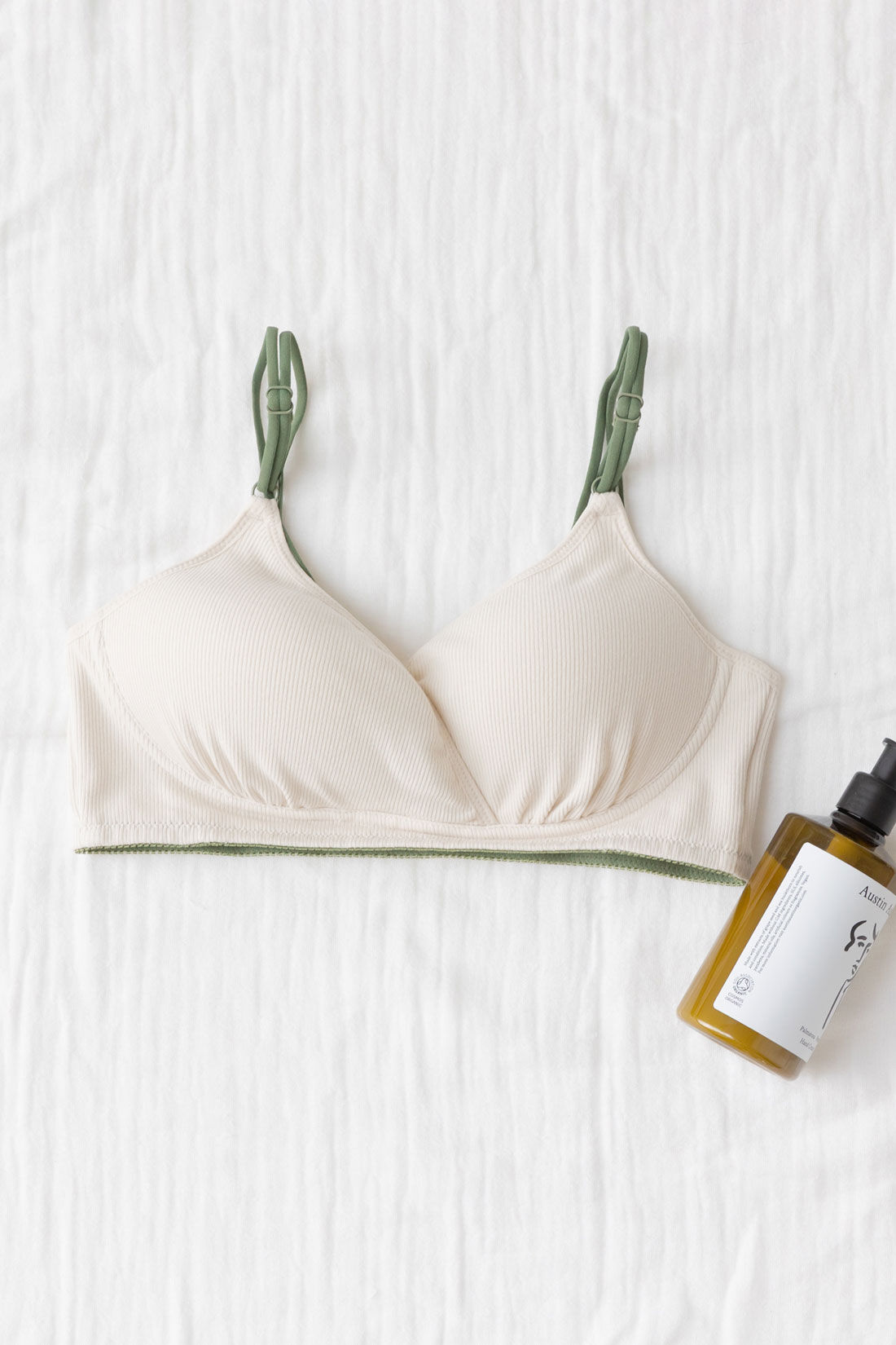 FELISSIMO Mama|［Mama select］産前・産後使える　ストラップが伸びて授乳しやすい　リブ素材のカシュクール授乳ブラジャー〈オフベージュ〉