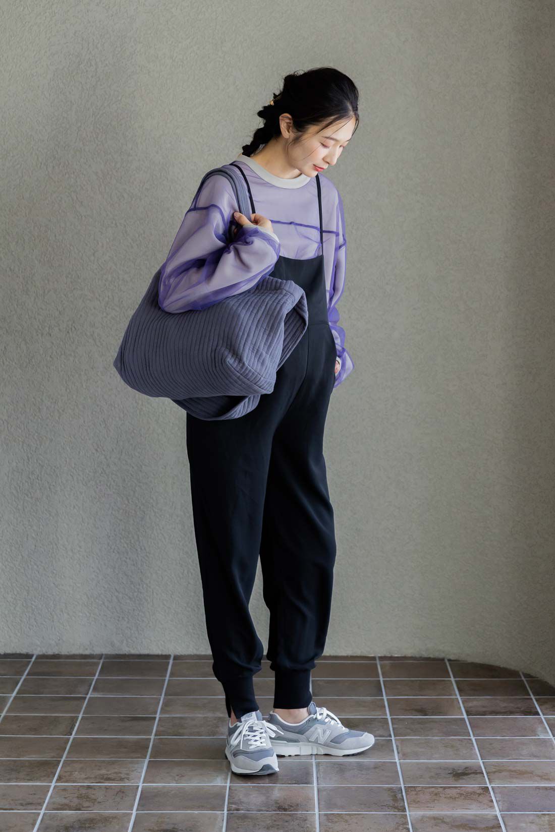 FELISSIMO Mama|Moredde　授乳がかんたん　産前産後どちらも楽しめるジョガーサロペット＆クルーネックTシャツセット〈ブラック〉